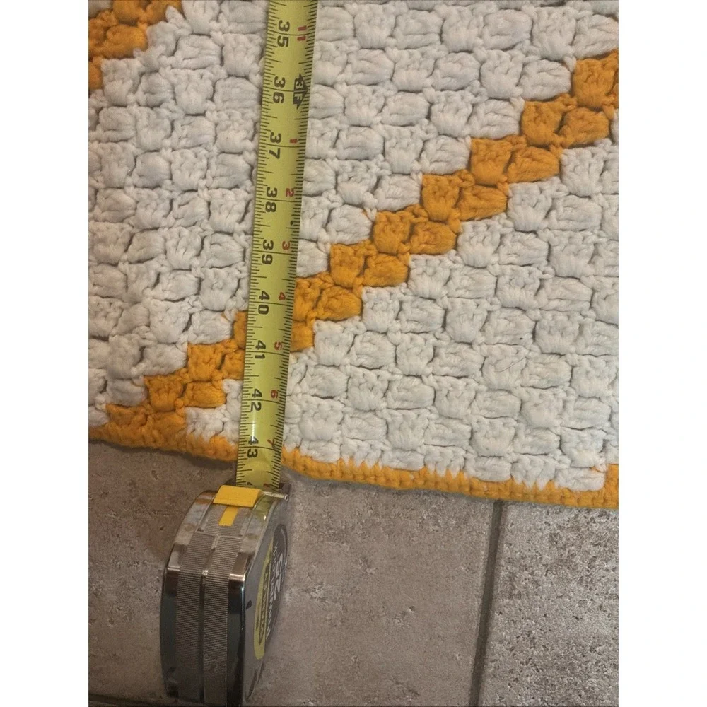 Cozy Handmade Crochet White Yellow Striped Afghan Throw Blanket Nursery Decor 43